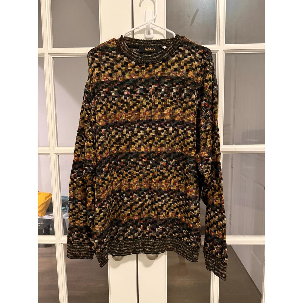 Bachrach Mens Sweater Made In Italy Multicolor Knit Crewneck Vintage Textured